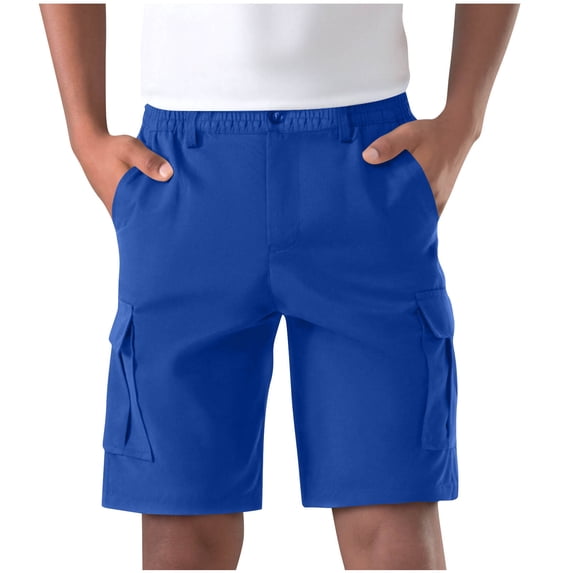 Havenre Long Cargo Shorts for Men with Multi-Pockets Relaxed Fit Casual Knee Length Button Elastic Waist Work Short Pants Loose Straight Leg Athletic Shorts Blue XXXL