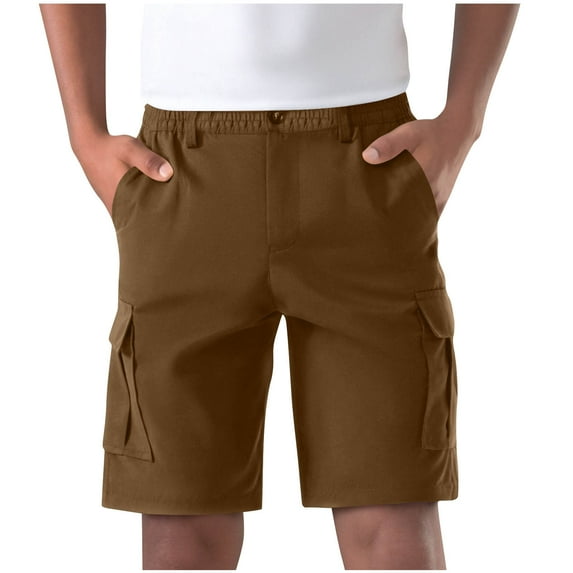Havenre Long Cargo Shorts for Men with Multi-Pockets Relaxed Fit Casual Knee Length Button Elastic Waist Work Short Pants Loose Straight Leg Athletic Shorts Brown XL