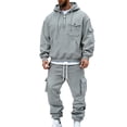 thumbnail image 1 of Havenre Men Cargo Tracksuit Set 2 Piece Sets - Lightweight Casual Quarter Zip up Drawstring Tactical Hoodies Pullover Sweatshirts & Cargo Joggers Athletic Sweatsuits with Pockets Gray M, 1 of 9