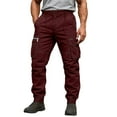 thumbnail image 1 of Havenre Men Cargo Work Pants Relaxed Fit Drawstring Elastic High Waist Stretch Joggers Waterproof Construction Hiking Loose Baggy Trousers with Multi-Pockets Wine 29, 1 of 9