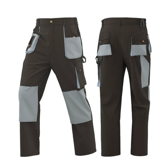 Havenre Men Workwear Cargo Pants Big and Tall Regular Fit Casual Elastic Button Waist Patchwork Trousers Workshop Repairman Pant with Multiple Pockets Brown XXXL