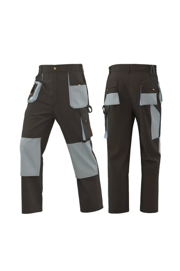 Men Workwear Cargo Pants Big and Tall Regular Fit Casual Elastic Button Waist Patchwork Trousers Workshop Repairman Pant with Multiple Pockets Brown XL