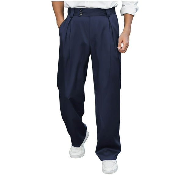 Havenre Men's Baggy Wide Leg Dress Pant Pleated High Waisted Expandable Straight Leg Work Pants Lightweight Modern Fit Slacks Business Casual Suit Trousers with Pockets Navy M
