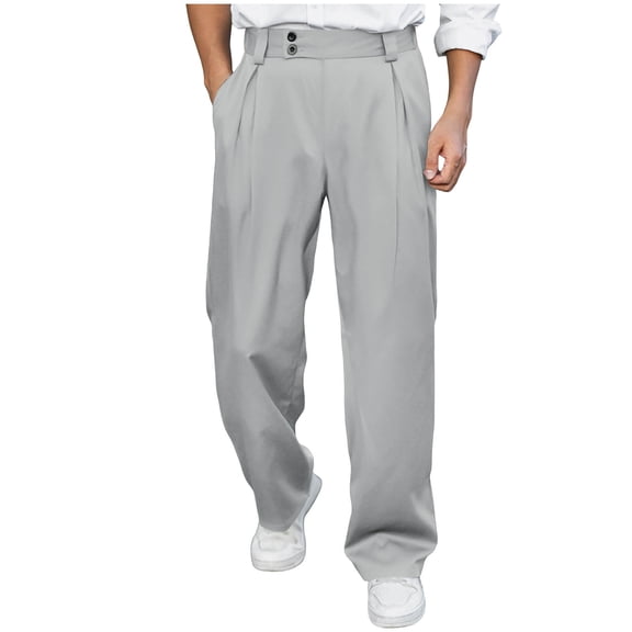 Havenre Men's Baggy Wide Leg Dress Pant Pleated High Waisted Expandable Straight Leg Work Pants Lightweight Modern Fit Slacks Business Casual Suit Trousers with Pockets Gray S