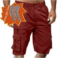 thumbnail image 1 of Havenre Men's Capri Long Elastic Cargo Shorts Below Knee Shorts 3/4 Button Elastic High Waist Cotton Cargo Casual Relaxed Fit Shorts with Multi-Pockets Red L, 1 of 6