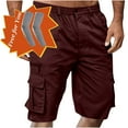 thumbnail image 1 of Havenre Men's Capri Long Elastic Cargo Shorts Below Knee Shorts 3/4 Button Elastic High Waist Cotton Cargo Casual Relaxed Fit Shorts with Multi-Pockets Wine M, 1 of 7
