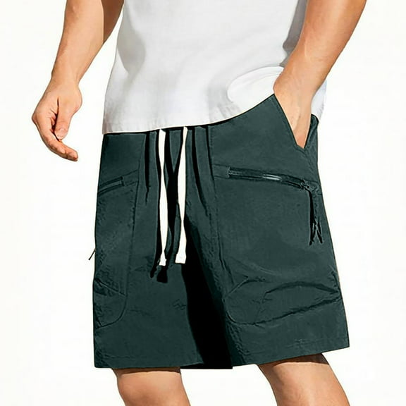 Havenre Men's Cargo Shorts Big and Tall Relaxed Fit Casual Work Shorts Drawstring Outdoor Hiking Shorts with Zipper Multi Pockets Green M