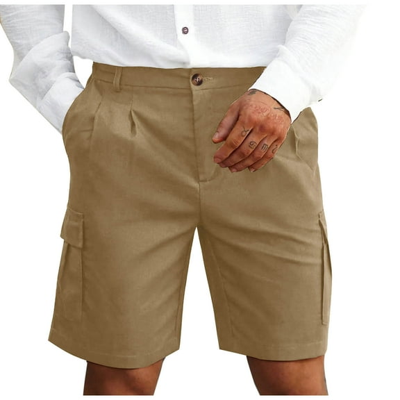 Havenre Men's Cargo Shorts Button Elastic Waistband Casual Relaxed Fit Stretch Work Shorts with Multi-Pockets Khaki XXL