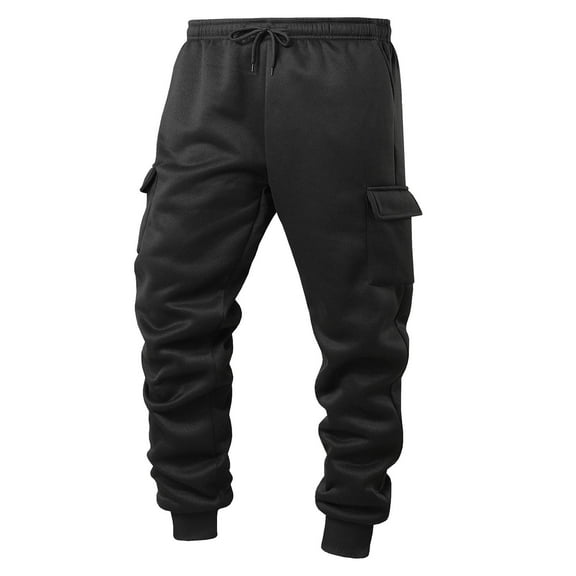 Havenre Men's Casual Cargo Pants Loose Sherpa Fleece Lined Warm Workout Joggers Stretch Sweatpants Lounge Athletic Pants Drawstring Pants with Pockets Black M