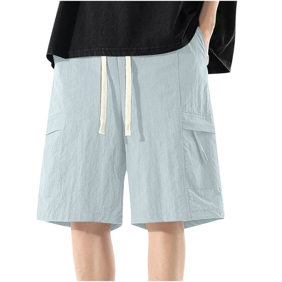 Havenre Men's Casual Cargo Shorts Trendy Big and Tall Regular Fit Elastic Waist Drawstring Lightweight Summer Beach Shorts with Pockets Light Blue XXL