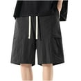 thumbnail image 1 of Havenre Men's Casual Cargo Shorts Trendy Big and Tall Regular Fit Elastic Waist Drawstring Lightweight Summer Beach Shorts with Pockets Black XL, 1 of 5