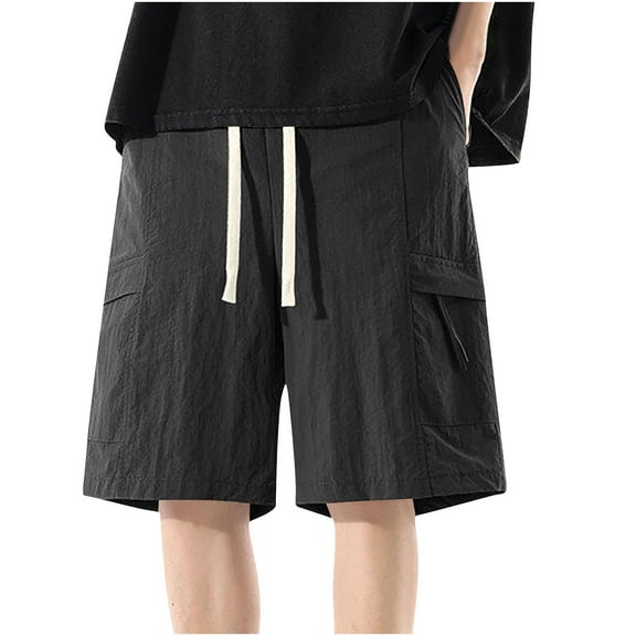 Havenre Men's Casual Cargo Shorts Trendy Big and Tall Regular Fit Elastic Waist Drawstring Lightweight Summer Beach Shorts with Pockets Black XL