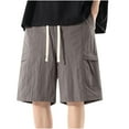 thumbnail image 1 of Havenre Men's Casual Cargo Shorts Trendy Big and Tall Regular Fit Elastic Waist Drawstring Lightweight Summer Beach Shorts with Pockets Gray XL, 1 of 5
