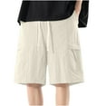 thumbnail image 1 of Havenre Men's Casual Cargo Shorts Trendy Big and Tall Regular Fit Elastic Waist Drawstring Lightweight Summer Beach Shorts with Pockets White L, 1 of 5