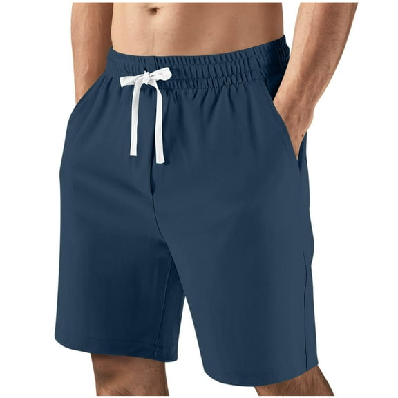 Havenre Men's Casual Shorts Elastic Waist Drawstring Lightweight Outdoor Summer Bermuda Knee Length Beach Shorts with Pockets Hiking Shorts Navy L