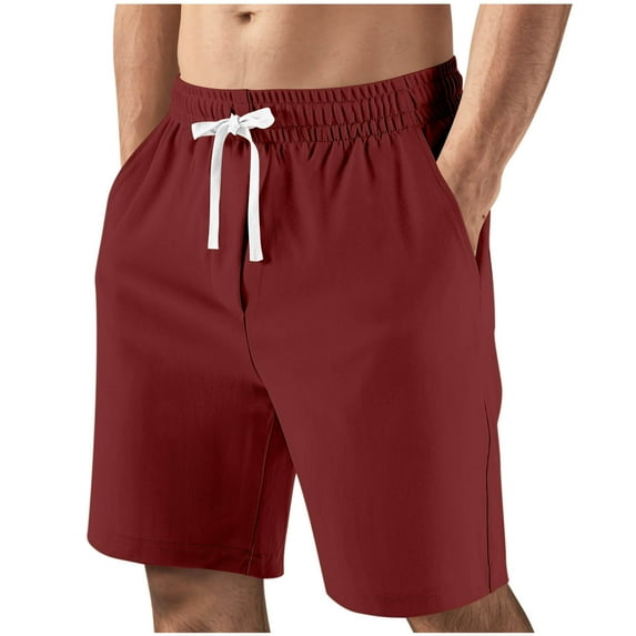 Havenre Men's Casual Shorts Elastic Waist Drawstring Lightweight Outdoor Summer Bermuda Knee Length Beach Shorts with Pockets Hiking Shorts Wine XXL