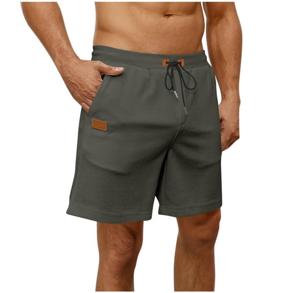 Havenre Men's Casual Waffle Knit Shorts Lightweight Elastic Waist Drawstring Workout Running Jogging Beach Sweat Shorts with Pockets Dark Gray L