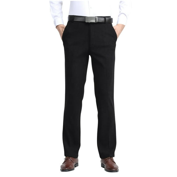 Havenre Men's Classic Fit Dress Pants Flat Front Straight Formal Pants Wrinkle Free Expandable Waist Suit Pants with Pockets Black S