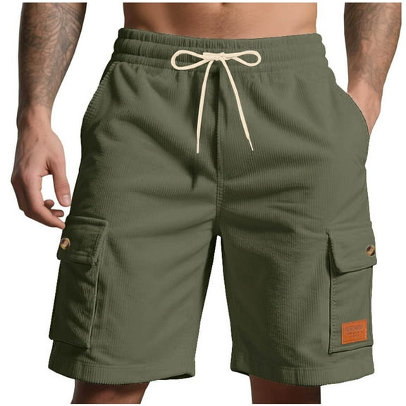 Havenre Men's Cotton Cargo Shorts Loose Regular Fit Elastic Drawstring Waist Bermuda Shorts Summer Casual Beach Shorts with Pockets Army Green XL