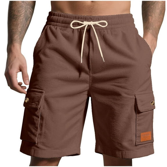 Havenre Men's Cotton Cargo Shorts Loose Regular Fit Elastic Drawstring Waist Bermuda Shorts Summer Casual Beach Shorts with Pockets Brown XL