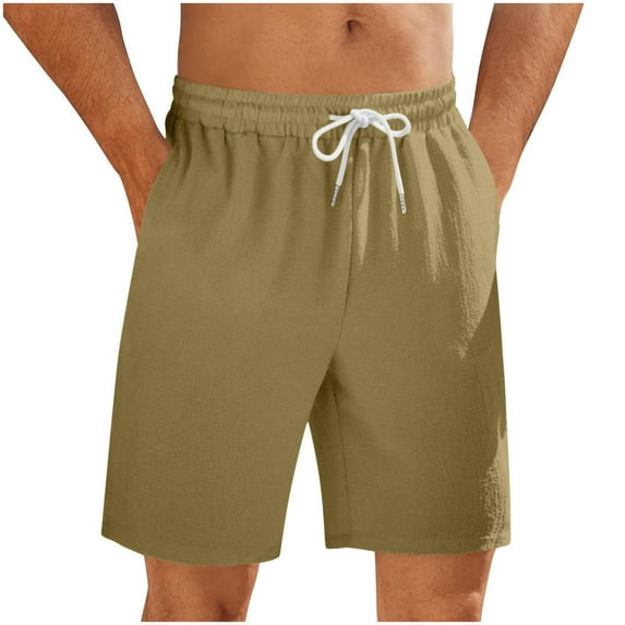 Havenre Men's Faux Linen Shorts Casual Shorts Lightweight Drawstring Elastic Waist Stretch Summer Beach Vacation Shorts with Pockets Green L