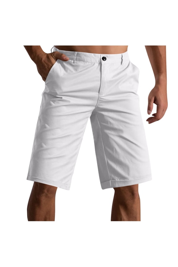 Men's Golf Dress Shorts Straight Leg Flat Front Lightweight Quick Dry Chino Casual Short Pants with Pockets White XL