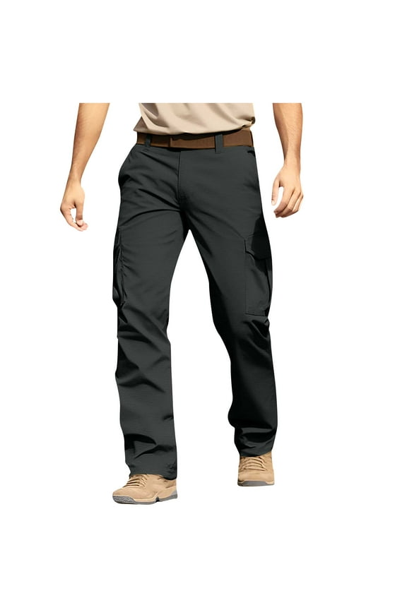 Men's Hiking Work Cargo Pants Big and Tall Regular Fit Lightweight Stretch Elastic Waist Outdoor Mountain Fishing Camping Pants with Multi-Pockets Dark Gray M