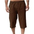 thumbnail image 1 of Havenre Men's Linen Capri Shorts Lightweight Casual Baggy Knee Length 3/4 Pants Summer Drawstring Beach Pants Lounge Shorts with Pockets Coffee XL, 1 of 6