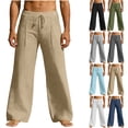 thumbnail image 1 of Havenre Men's Linen Pants Beach Casual Cotton Summer Lightweight Elastic Waist Drawstring Beach Vacation Lounge Trousers with Deep Pockets White S, 1 of 6