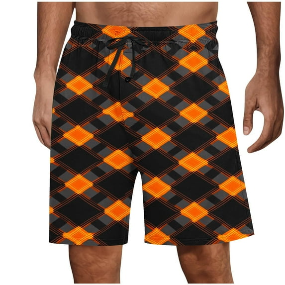 Havenre Men's Pajama Shorts Plaid Sleep Short Pants with Pockets Soft Drawstring Elastic Waist Baggy Lounge Woven Pajamas Bottoms for Men Orange XXXL