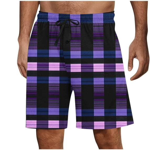 Havenre Men's Pajama Shorts Plaid Sleep Short Pants with Pockets Soft Drawstring Elastic Waist Baggy Lounge Woven Pajamas Bottoms for Men Purple XL