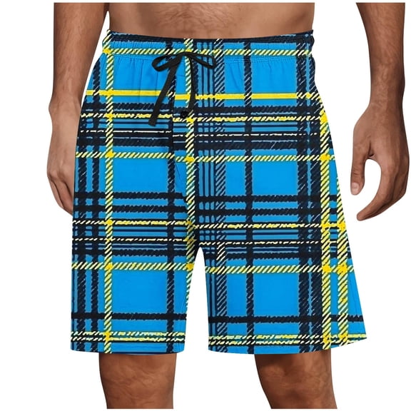 Havenre Men's Pajama Shorts Plaid Sleep Short Pants with Pockets Soft Drawstring Elastic Waist Baggy Lounge Woven Pajamas Bottoms for Men Sky Blue XL