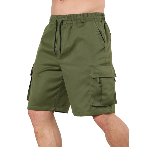 Havenre Men's Quick-Dry Cargo Shorts Drawstring Elastic Waistband Wrinkle Resistant Lightweight for Hiking Work Travel Casual Shorts with Multi-Pockets Army Green M