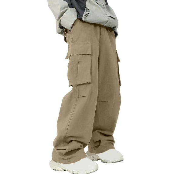 Havenre Men's Relaxed Fit Y2k Cargo Pants Straight Loose Wide Leg Baggy Hiphop Trousers with Multi-Pocktes Outdoor Hiking Travel Pants Khaki XXL