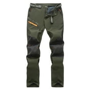 HAVENRE Men's Snow Ski Hiking Pants Casual Button High Waist Waterproof Winter Fleece Lined Pants Camping Skiing Ice Fishing Pants with Belt Army Green#01 XL