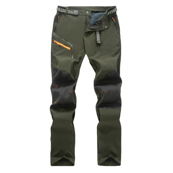 Havenre Men's Snow Ski Hiking Pants Casual Button High Waist Waterproof Winter Fleece Lined Pants Camping Skiing Ice Fishing Pants with Belt Army Green#01 XXL