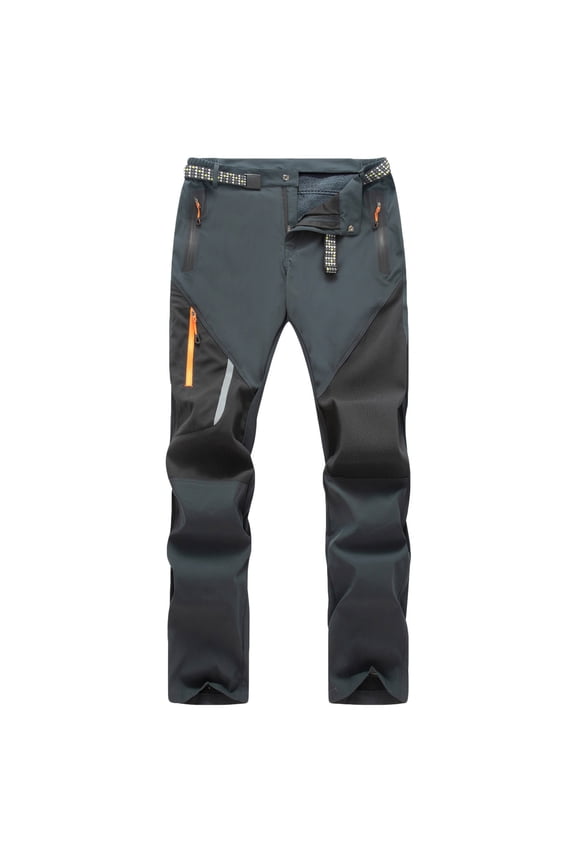 Men's Snow Ski Hiking Pants Casual Button High Waist Waterproof Winter Fleece Lined Pants Camping Skiing Ice Fishing Pants with Belt Gray#02 S