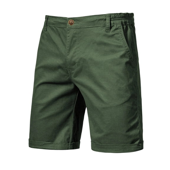 Havenre Men's Stretch Chino Short Slim Fit Casual Button Elastic Waist Flat Front Cargo Shorts Summer Cotton Straight Leg Work Shorts with Pocket Green 30