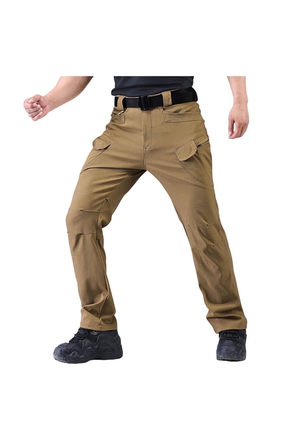 Men's Stretch Tactical Pants Water Resistant Ripstop Cargo Pants Outdoor Lightweight High Waist Work Hiking Pants with Multi-Pockets Khaki L