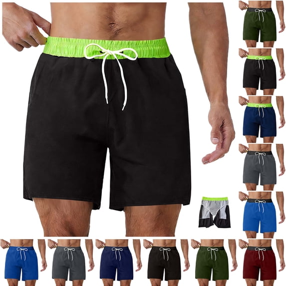 Havenre Men’s Swim Trunks with Triangle Mesh Lining Quick Dry Board Shorts Drawstring Elastic Waist Swimsuit Swimwear Bathing Suit A-Black M