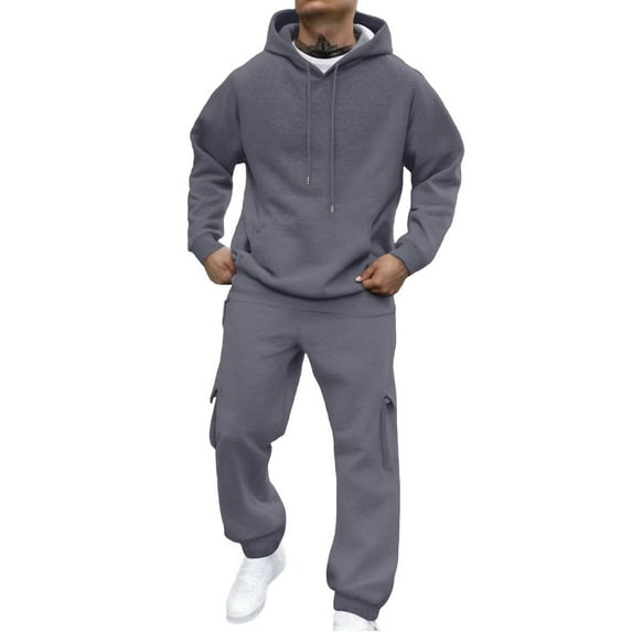 Havenre Men's Tracksuit 2 Piece Hoodie Sweatsuit Sets Casual Drawstring Long Sleeve Hooded Sweatshirts and Elastic Waist Sweatpants Trendy Cozy Jogging Athletic Suits with Multi-Pockets Dark Gray L