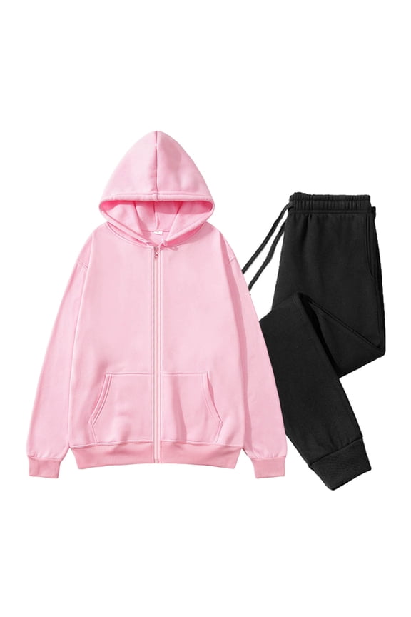 Men's Tracksuits Set Full Zip up Jacket Drawstring Long Sleeve Hoodie Sweatsuit Running Sport Jogger Sweat Pants Two Piece Athletic Outfits for Men with Pockets Pink M