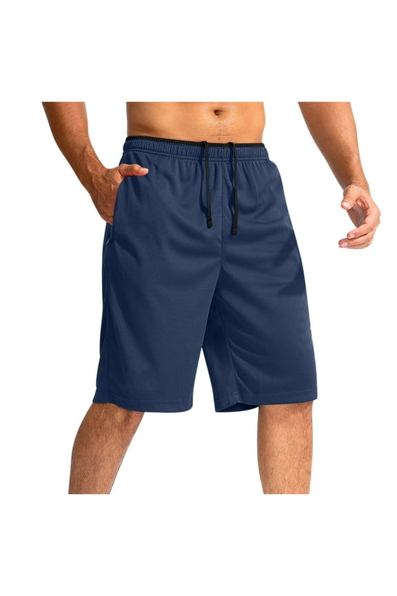 Men's Workout Running Shorts Knee Length Lightweight Athletic with Zipper Pockets No Liner Quick-Dry Gym Active Shorts Navy L