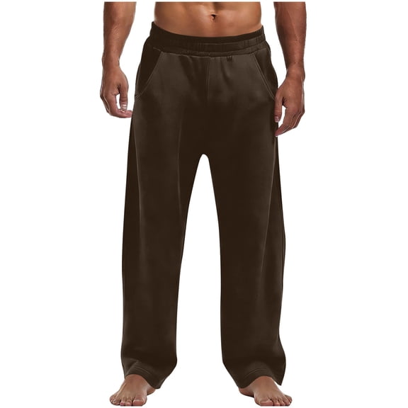 Havenre Men's Yoga Sweatpants Open Bottom Lightweight Sweat Pants Drawstring Elastic Waist Comfy Athletic Lounge Pants with Pockets Brown XL