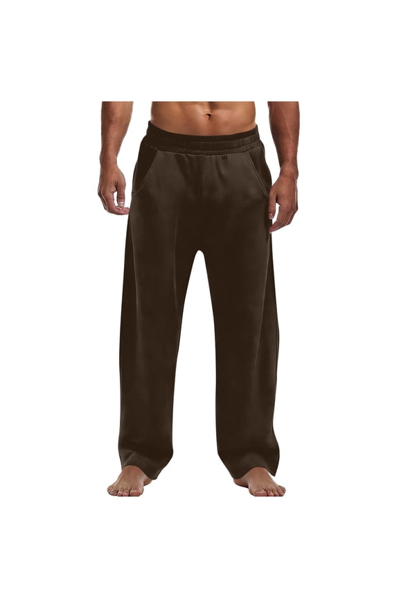 Men's Yoga Sweatpants Open Bottom Lightweight Sweat Pants Drawstring Elastic Waist Comfy Athletic Lounge Pants with Pockets Brown XXL