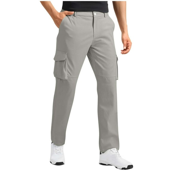 Havenre Mens Cargo Hiking Pants Lightweight Quick Dry Fishing Pants, Casual Button Stretch Waist Work Pants Water Resistant Outdoor Tactical Outfit Clothes with Multi-Pockets Gray S