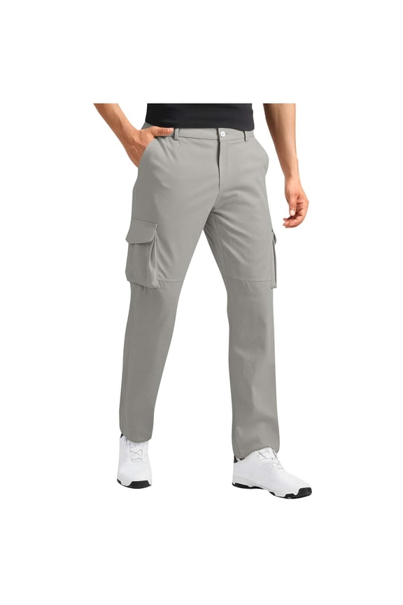 Mens Cargo Hiking Pants Lightweight Quick Dry Fishing Pants, Casual Button Stretch Waist Work Pants Water Resistant Outdoor Tactical Outfit Clothes with Multi-Pockets Gray S