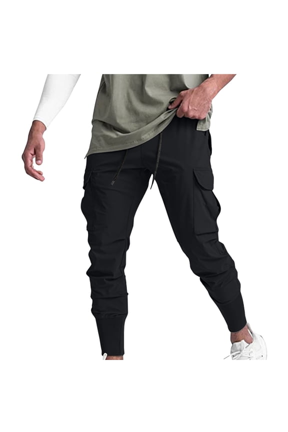 Mens Cargo Jogger Pants Lightweight Slim Fit Basic Workout Track Pants Athletic Gym Running Sweatpants with Multi-Pockets Black M