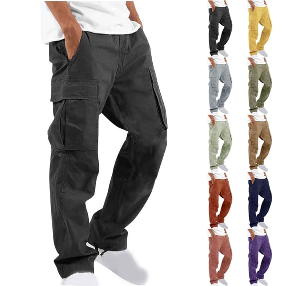 Havenre Mens Cargo Pants Big and Tall Regular Fit Casual Joggers Athletic Pants Cotton Loose Straight Sweatpants with Multi-Pockets Khaki L