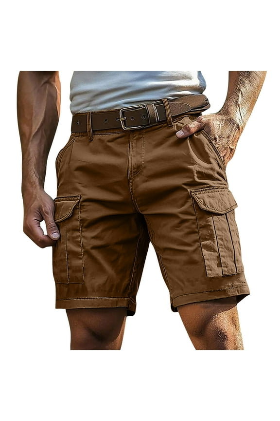 Mens Cargo Shorts Cotton Work Shorts Multi Pocket Casual Summer Workout Shorts Loose Fit Military Cargo Shorts with No Belt Brown L